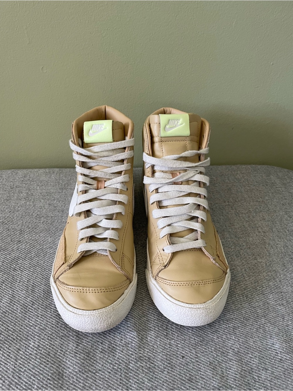 Nike High-Top Sneakers in Tan with Lime Tongue Accent